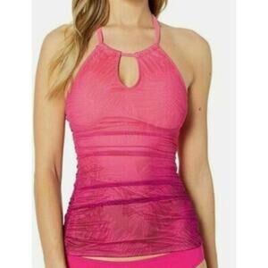 RALPH LAUREN Ombre Palm High Neck Halterkini Pink Swim Tankini Top 10 NEW
